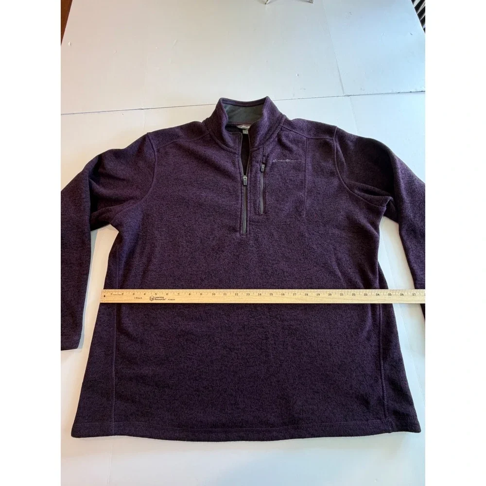 Eddie Bauer Mens‎ XL 1/4 Zip Fleece Pullover Heathered Purple Sweater Jacket